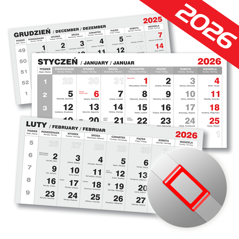 luckyprint kalendaria trójdzielne 2026 z okienkami